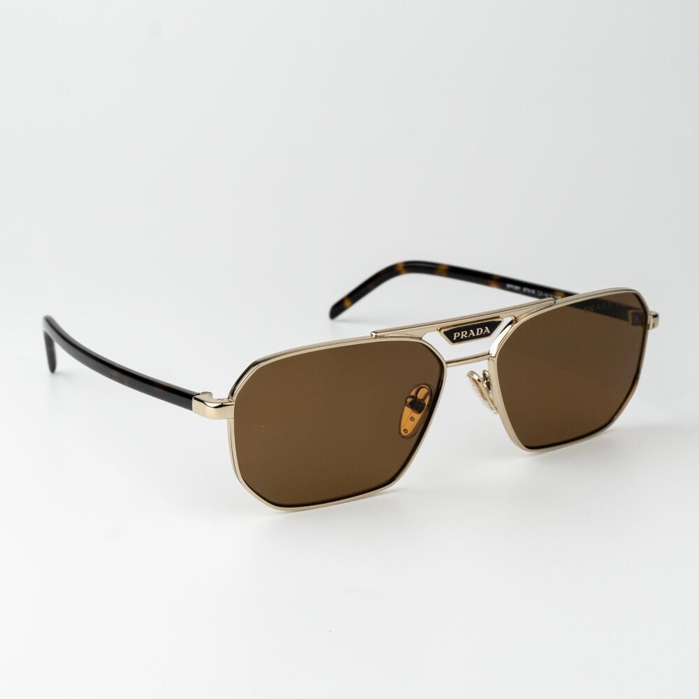 Prada Men Sunglasses Gold Brown Polarized Pilot Men PR58YS ZVN5Y1 BRAND NEW - Picture 4 of 12